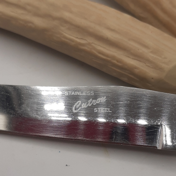Vintage Cutron Steak Knives Blond Faux Stag Handles Set of 6 - Picture 4 of 4